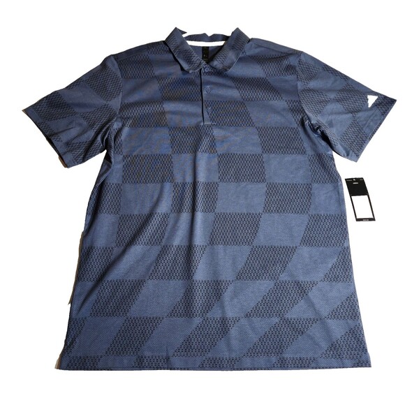 New Adidas Golf men's $65 WAVY MESH Polo Shirt Size Large Dusty Blue PL Ink BLK - Picture 1 of 8